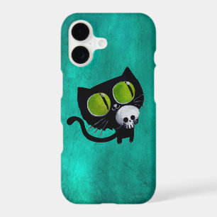 Black Halloween Cat with Skull