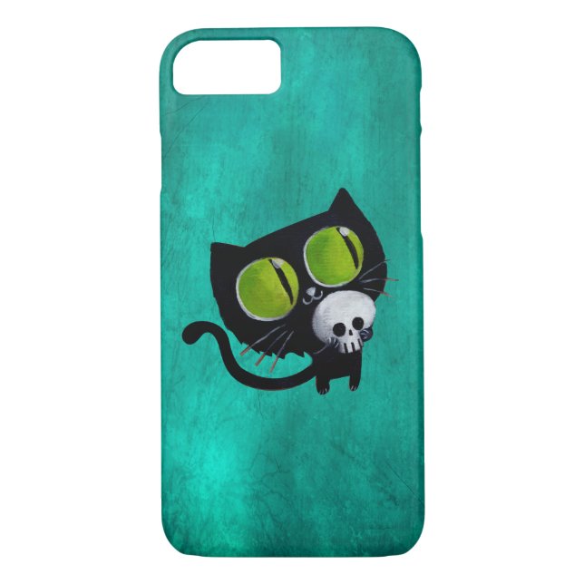 Black Halloween Cat with Skull Case-Mate iPhone Case (Back)