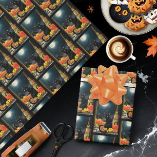 Black Halloween Cat Wrapping Paper