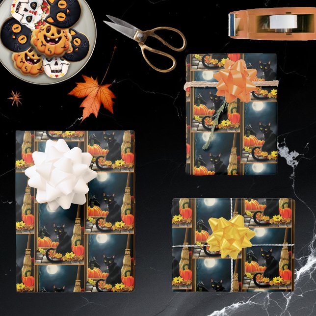 Black Halloween Cat Wrapping Paper Sheet (Creator Uploaded)