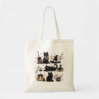 Black Halloween Cats Tote Bag