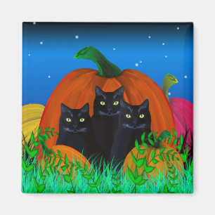 Black Halloween Cats with Pumpkins Magnet