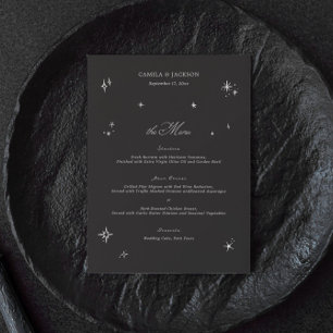 Black Halloween Celestial Wedding Menu Card