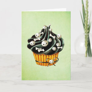 Black Halloween Cupcake with tiny skulls Card