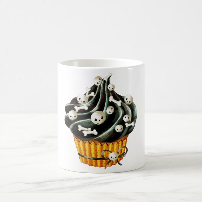 Black Halloween Cupcake with tiny skulls Coffee Mug (Center)