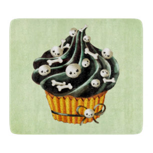 Black Halloween Cupcake with tiny skulls Cutting Board