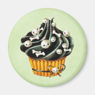 Black Halloween Cupcake with tiny skulls Magnet