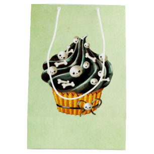 Black Halloween Cupcake with tiny skulls Medium Gift Bag