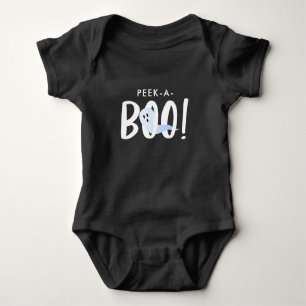 Black Halloween Cute Ghost Peek-A-Boo!  Baby Bodysuit