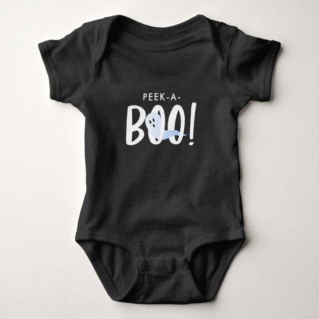 Black Halloween Cute Ghost Peek-A-Boo!  Baby Bodysuit (Front)