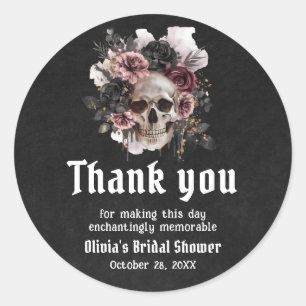 Black Halloween Floral Skull Bridal Shower Classic Round Sticker