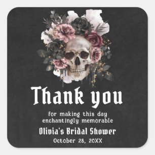 Black Halloween Floral Skull Bridal Shower Square Sticker