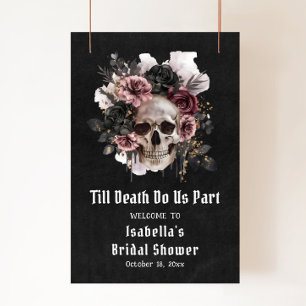 Black Halloween Floral Skull Bridal Shower Welcome Poster