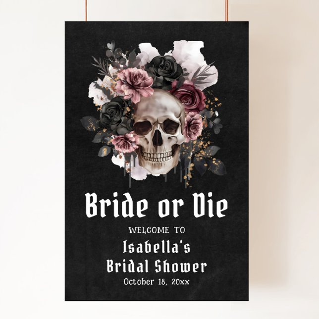 Black Halloween Floral Skull Bridal Shower Welcome Poster (Black Halloween Floral Skull Bridal Shower Welcome Poster)
