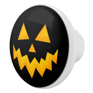 Black Halloween Glowing Jack o Lantern Pumpkin Ceramic Knob
