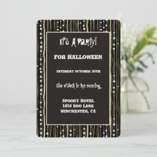 Black Halloween Gold White Pearls costume party Invitation