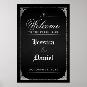 Black Halloween Gothic Spider Welcome to Wedding Poster