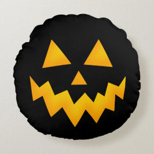 Black Halloween Jack o Lantern Glowing Pumpkin Round Cushion