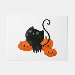 Black Halloween Kitty Cat Doormat