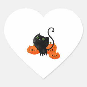 Black Halloween Kitty Cat Heart Sticker