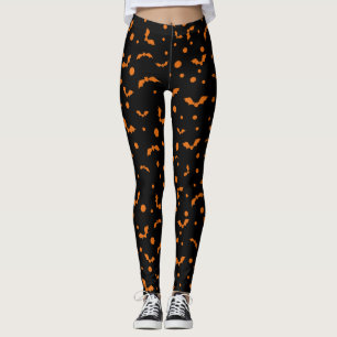 Black Halloween Leggings with Spooky Orange Bats