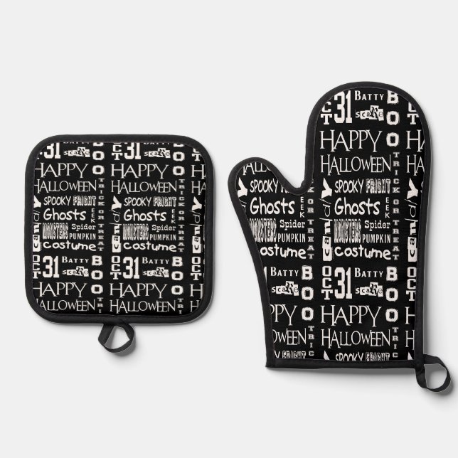 Black Halloween  Oven Mitt & Pot Holder Set (Front)