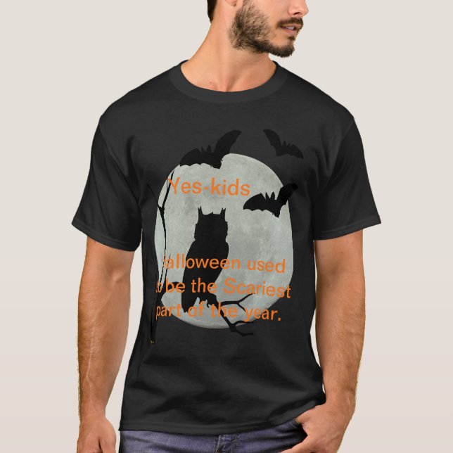 Black Halloween Owl & Bats T-Shirt (Front)