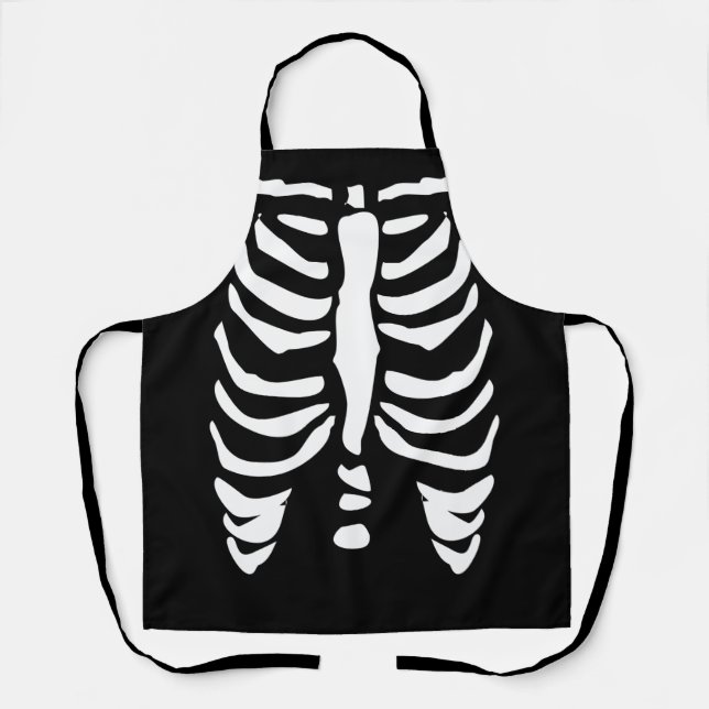 Black Halloween party apron with skeleton rib cage (Front)