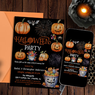 Black Halloween Party Trick or Treat Adult Kids Invitation