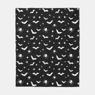 Black Halloween Scary Bats and Spiders Pattern Fleece Blanket