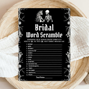 Black Halloween Skeleton Bridal Word Scramble Game Invitation