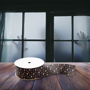 Black Halloween Skull Bone Coffin Pattern Grosgrain Ribbon