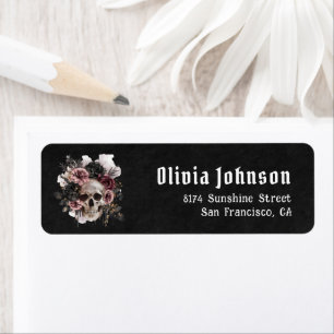 Black Halloween Skull Bridal Shower Return Address Label