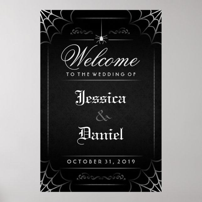Black Halloween Spider & Web Welcome to Wedding Poster (Front)