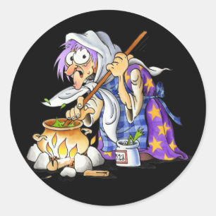 Black Halloween Stickers With Purple Witch