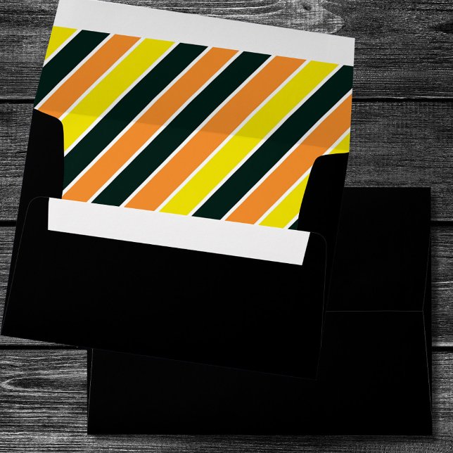 Black Halloween Striped Personalised Envelope (Black, orange, yellow Whimsical Halloween envelope. )