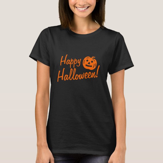 Black Halloween tee shirt for women | pumpkin head (Front)