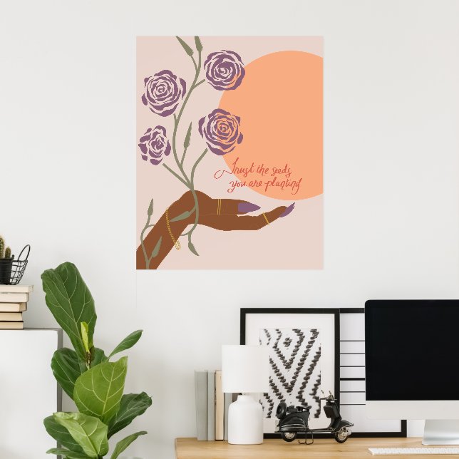 Black Hand Art with Roses & Affirmations Poster (Home Office)
