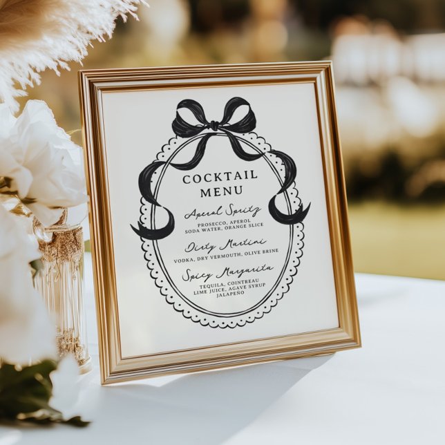 Black Hand Drawn Bow Frame Cocktail Menu Poster (Creator Uploaded)