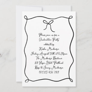 Black Hand Drawn Bow Photo Graduation Party Invitation