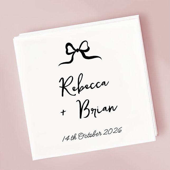Black Hand Drawn Bow Ribbon Sketch Wedding Napkin (Creator Uploaded)