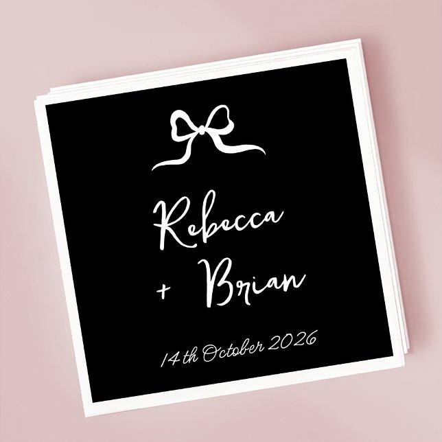 Black Hand Drawn Bow Ribbon Sketch Wedding Napkin (Creator Uploaded)