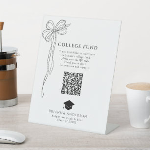 Black Hand-drawn Bow White College Fund Pedestal Sign