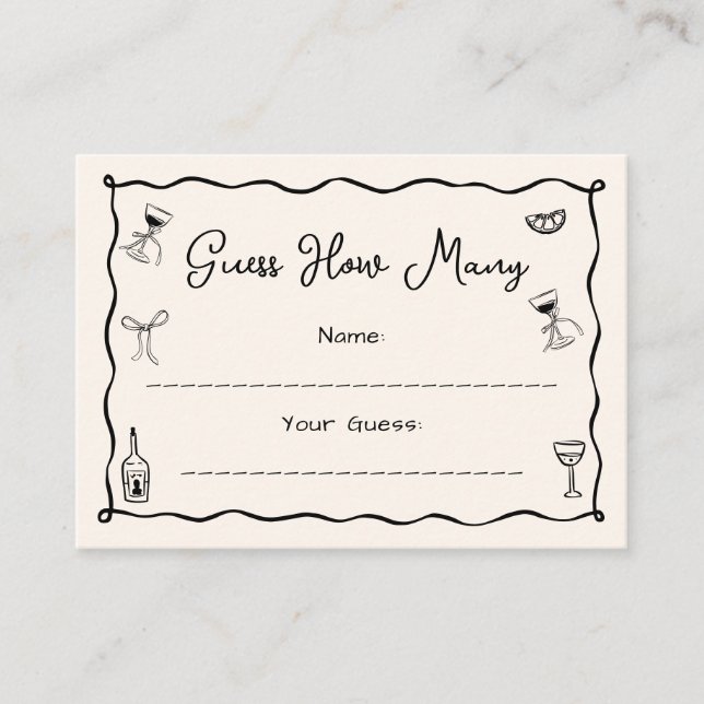 Black Hand Drawn Bridal Shower Guess How Many Card (Front)