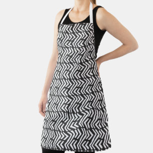 Black Hand Drawn Chevron Pattern Apron