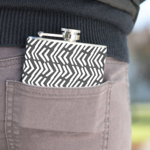 Black Hand Drawn Chevron Pattern Hip Flask