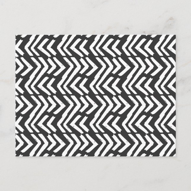 Black Hand Drawn Chevron Pattern Holiday Postcard (Front)