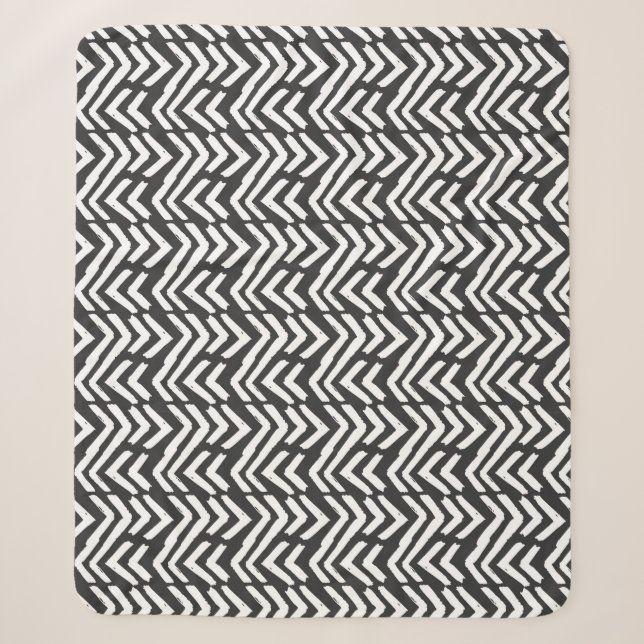 Black Hand Drawn Chevron Pattern Sherpa Blanket (Front)