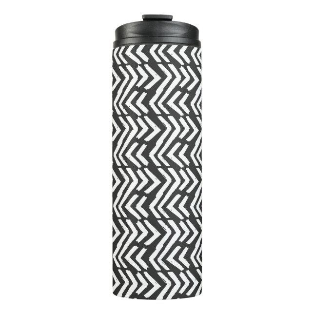 Black Hand Drawn Chevron Pattern Thermal Tumbler (Front)