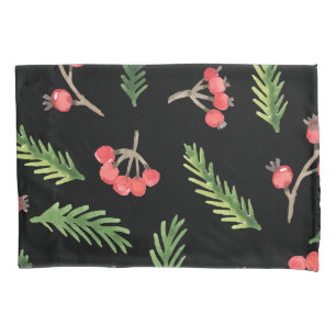 Black Hand Drawn Christmas Mistletoe Pattern Pillowcase